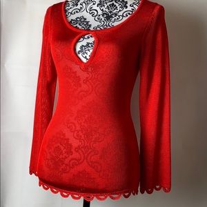 TRINA Tomato red knit top.